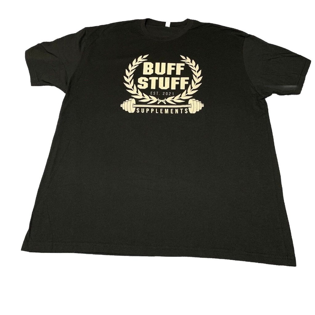 Mens Buff Stuff Next Level T Shirt Black Weight Training Barbell 3xl